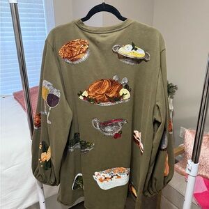 Olive Green Thanksgiving Themed Sweatshirt Dress
